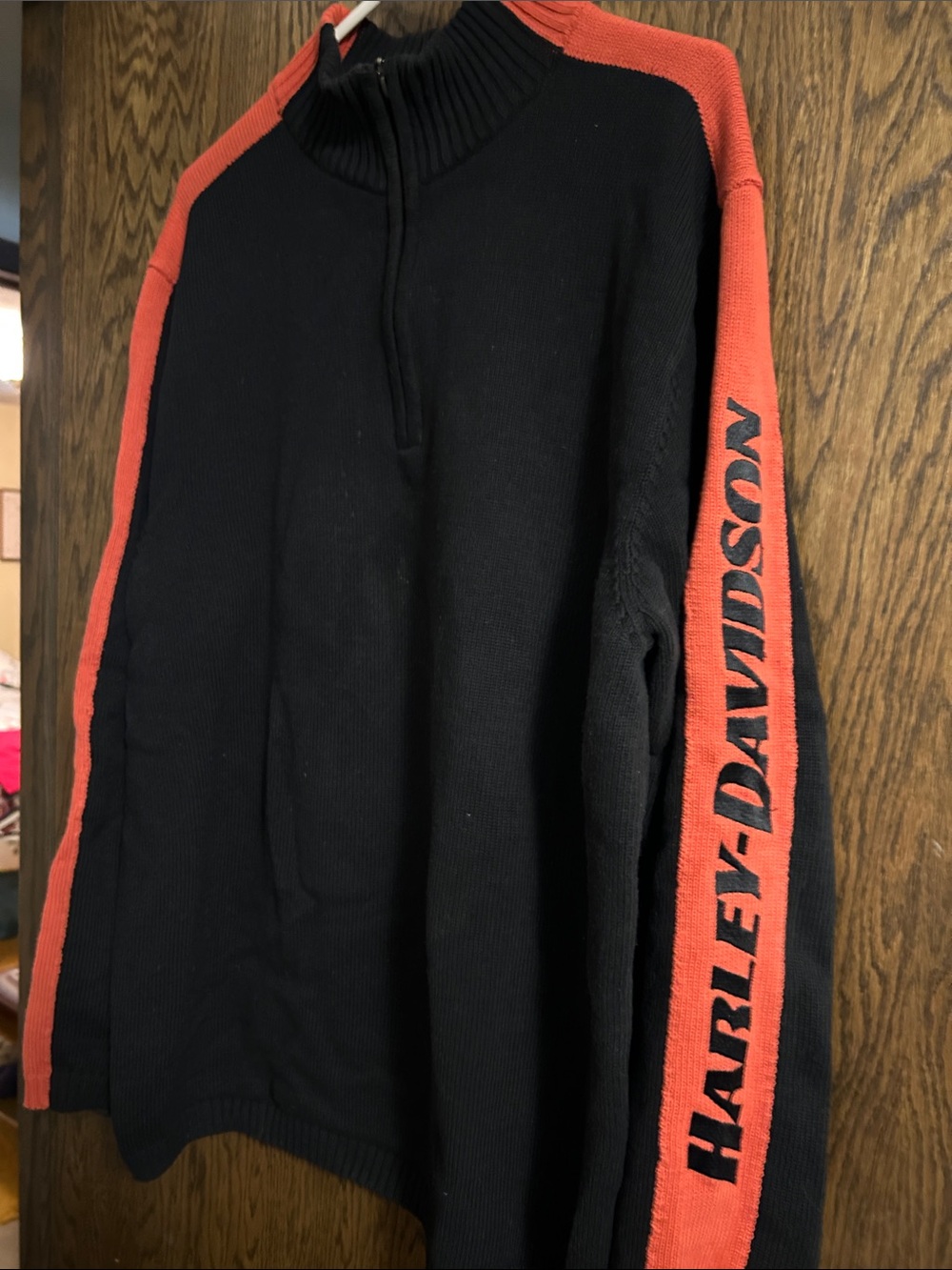 Harley-Davidson Black Sweater with Orange Sleeve Panels and Logo